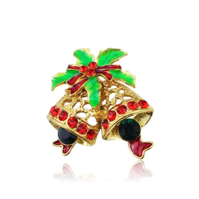 spilla di cristallo di Natale con campana di jingle