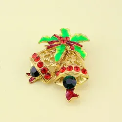 Christmas crystal brooch with jingle bell