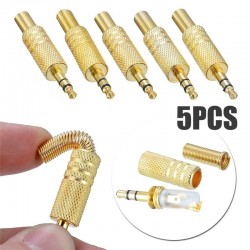 1/8" 3.5mm gold plug coax cable - professional male audio adapter connector solder 5 pieces