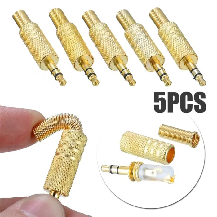 EnchufesCable de coaxi macho de 3,5 mm de oro - conector de adaptador de audio profesional 5 piezas