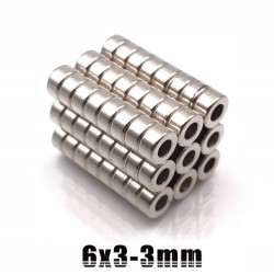 N35 - magnes neodymowy - mocny pierścień z otworem - 6 * 3 * 3mm - 50 sztuk