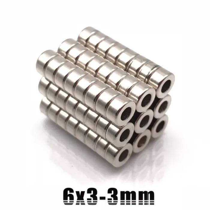 N35 - aimant néodyme - bague forte avec trou - 6 * 3 * 3mm - 50 pièces
