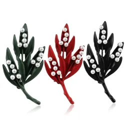 Feuille de Noël avec perles - broche