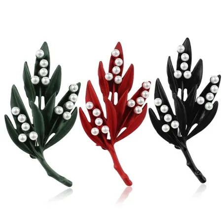 Folha de névoa de Natal com pérolas - broche
