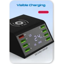 CargadoresPantalla LED USB 60W - cargador inalámbrico multiport - carga rápida 3.0