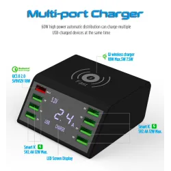 CargadoresPantalla LED USB 60W - cargador inalámbrico multiport - carga rápida 3.0