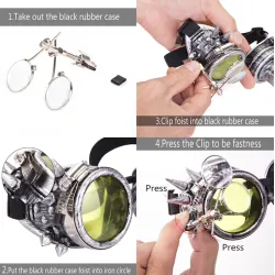 Steampunk & gothic round lasit - vintage rivet goggle valolla
