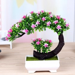 Japonês rosa e flores roxas - pote de bonsai artificial