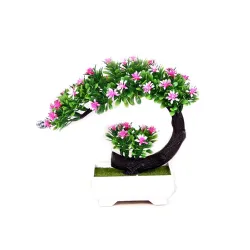 Japonês rosa e flores roxas - pote de bonsai artificial