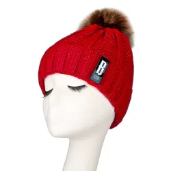 Warm winter wool hat with pom pom
