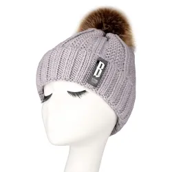 Warm winter wool hat with pom pom