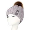 Warm winter wool hat with pom pom
