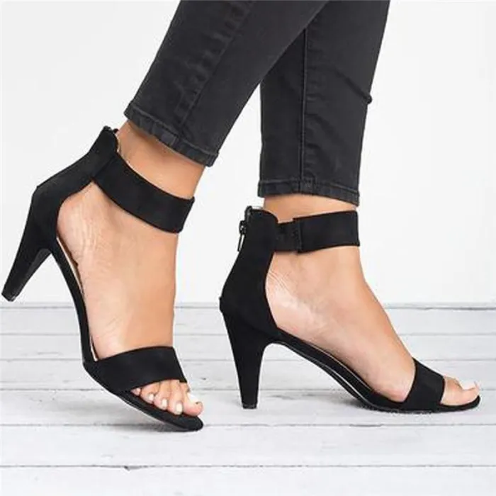 SandaliasBombas de tacón alto - elegantes sandalias suedas con cremallera trasera