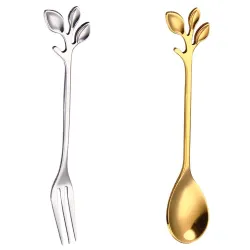 Leaf formad handtag - tesked & gaffel för te - kaffe & desserter