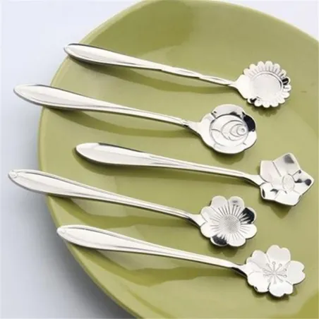Decoratieve zilveren theelepel - koffie & desserts 5 stuksBestek