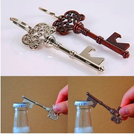 Key shaped bottle opener with keyring