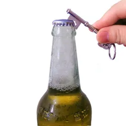 Key shaped bottle opener with keyring