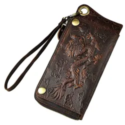 Dragon Design - monikäyttöinen nahka lompakko, jossa on hihna ja zipper
