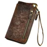Dragon design - multifunction leather wallet with strap & zipper