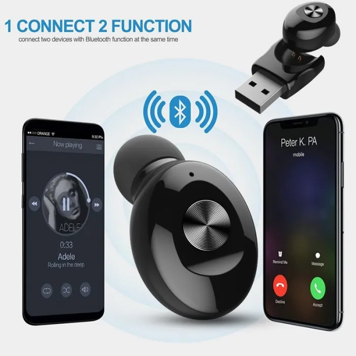 5.0 mini Bluetooth-kuuloke - langaton korvapussi USB-latauksella