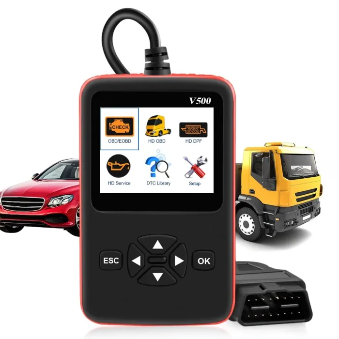 Car & truck OBD2 scanner - V500 HD code reader - dual-use - diagnostic tool