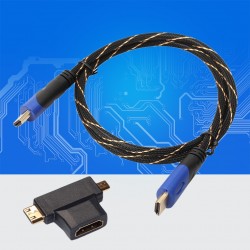 1m - 3m - cavo multifunzione mini HDMI a micro HDMI con mini adattatore - set