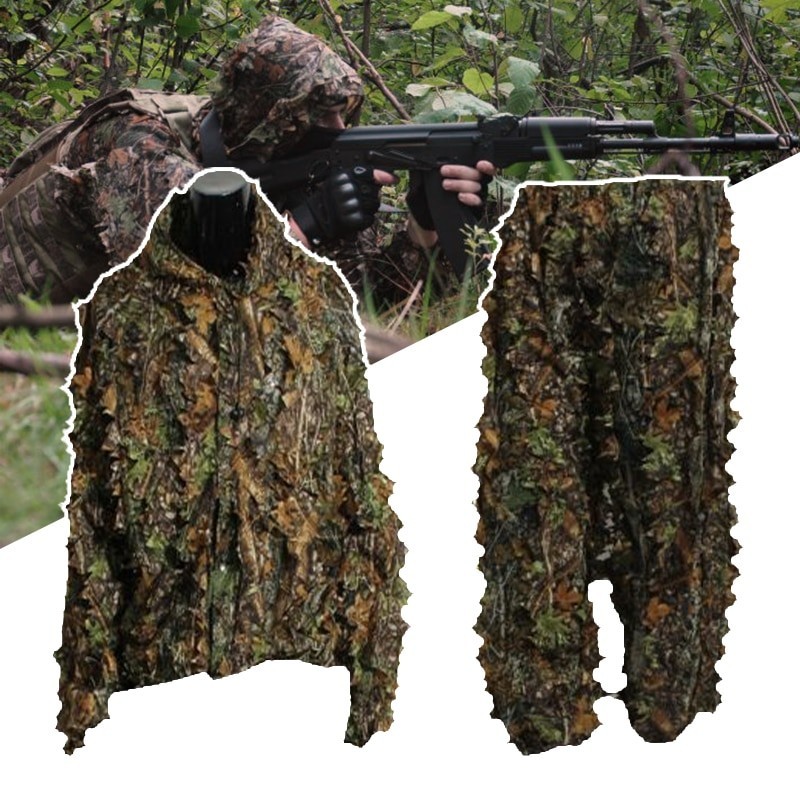 terno de caça com folhas 3D - conjunto de camuflagem