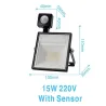 Reflectores15W 30W 45W 60W / AC220V / SMD2835 LED luz de inundación con sensor de movimiento ajustable