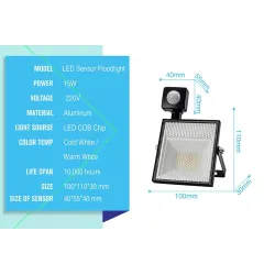 15W 30W 45W 60W / AC220V / SMD2835 LED översvämningsljus med justerbar rörelsesensor