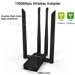 5GHz USB WiFi adapter - 1900mbps 802.11ac - long distance receiver - 4 antennas - dual band - USB 3.0