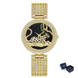 Montre en or de luxe avec leopard & diamants