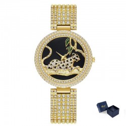 RelojesReloj de oro de moda de lujo con diamantes leopardo