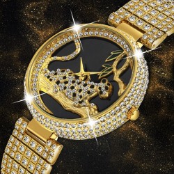 Lyx mode guldklocka med leopard & diamanter