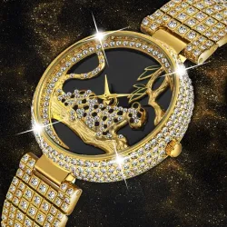 Relógio de ouro de moda de luxo com leopardo & diamantes