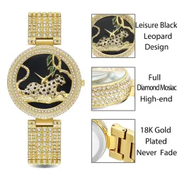 Lyx mode guldklocka med leopard & diamanter