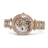 Lyx guld kvarts klocka med diamanter & leopard