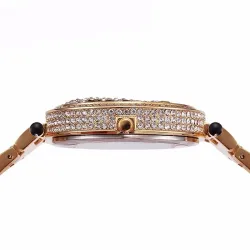 Lyx guld kvarts klocka med diamanter & leopard