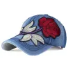 Jeans baseball cap with red rose
