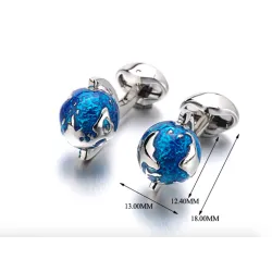 Fashion cufflinks with blue rotatable globe