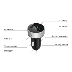 Carregador de carro de smartphone universal 5V 3.1A com USB duplo e LED