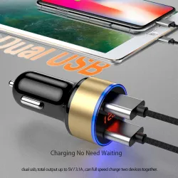 Carregador de carro de smartphone universal 5V 3.1A com USB duplo e LED