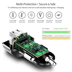 Carregador de carro de smartphone universal 5V 3.1A com USB duplo e LED
