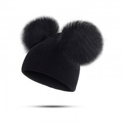Children's winter hat with fur pom pom