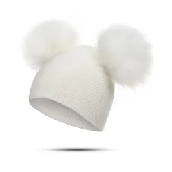Chapéu de inverno infantil com pele pom pom