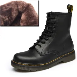 Genuine leather with warm plush - women's boots - rubber sole - autumn - winter