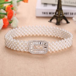 Elegante cinturón elástico con perlas y cristales
