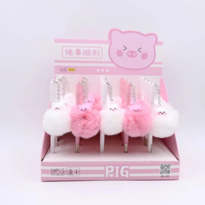 Gel penna med plush flamingo & gris & får