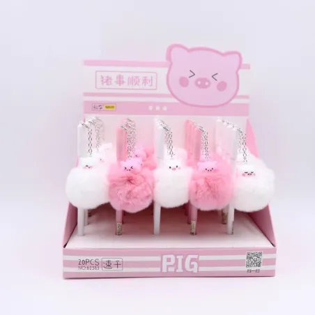 Gel penna med plush flamingo & gris & får