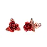Gold stud earrings with red roseOorbellen