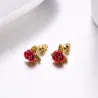 AretesPendientes de oro con rosa roja